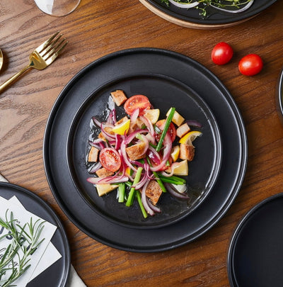 Stone Lain Cecile Stoneware 12-Piece Round Dinnerware Set, RB, Black- NEW IN BOX!