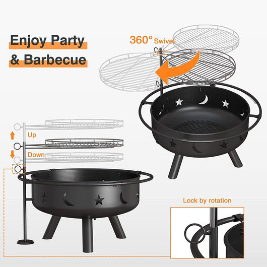 Yoleny 2in1 Fire Pit with Cooking Grate,32" Outdoor Fire Pits Wood Burning Firepit Steel BBQ Grill Fire Bowl for Outside Backyard Garden Bonfire Patio**New in Box**