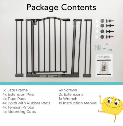 Gate: Decorative heavy duty metal safety gate with one hand operation. Pressure Mount. Fits 28.25"- 38.25" wide (28.5" tall, Bronze)- NEW IN BOX!!!