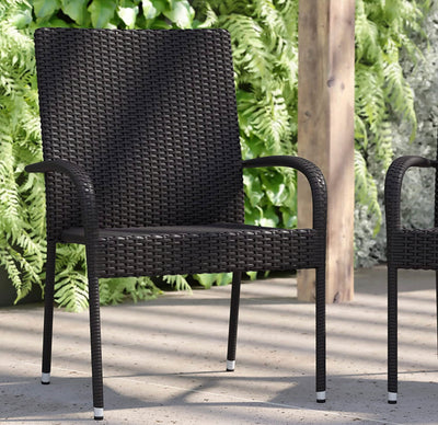Flash Furniture Wicker Stack Chair, Set of 4, Black- NEW OUT OF BOX!!!