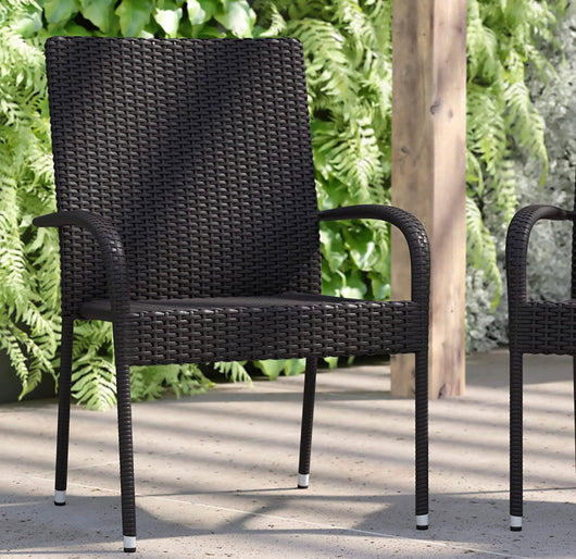 Flash Furniture Wicker Stack Chair, Set of 4, Black- NEW OUT OF BOX!!!