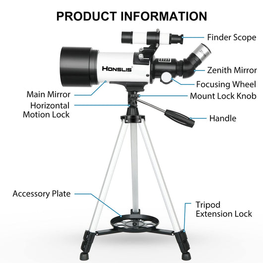 Telescope, 70mm Aperture 500mm Telescopes for Adults Astronomy & Kids Beginners, Fully Multi-Coated Travel Refractor Telescopes with Phone Adapter, Wireless Control, Astronomy Gift for Kids**New**