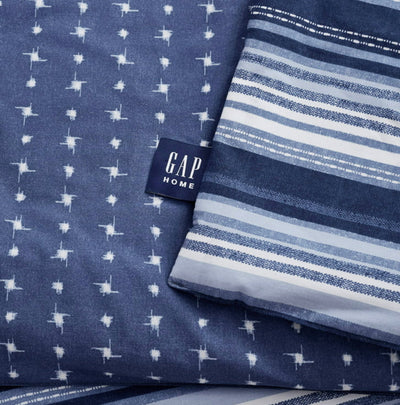 Gap Home Patchwork Stripe Reversible Organic Cotton Blend Comforter Set, Twin, Blue, 2-Pieces- NEW IN BAG!!!
