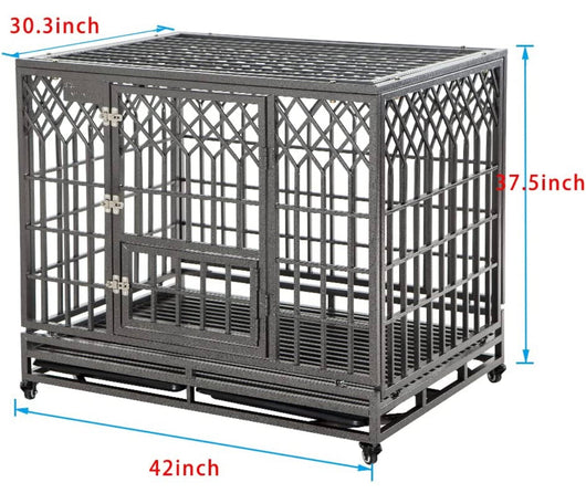 KELIXU Heavy Duty Dog Cage for Large Dog, Strong Metal Kennel and Crate Pet Playpen with Three Doors, Four Wheels, 42 Inch ,Y Shape ,Silver!! NEW IN BOX, MINOR DENT FROM SHIPPING!!