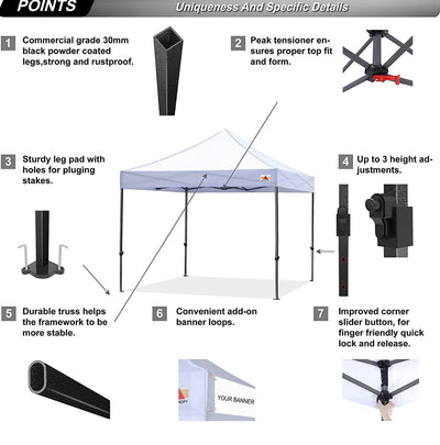 ABCCANOPY Patio Pop Up Canopy Tent 10x10 Commercial-Series (White)!  -Brand new in the carry case
