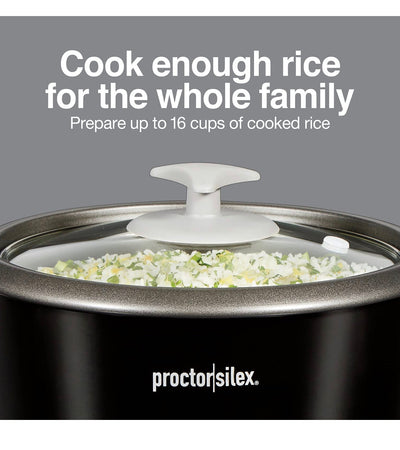 Proctor Silex Rice Cooker & Food Steamer, 16 Cups Cooked (8 Cups Uncooked), Includes Steam and Rinsing Basket, Black **New in box**