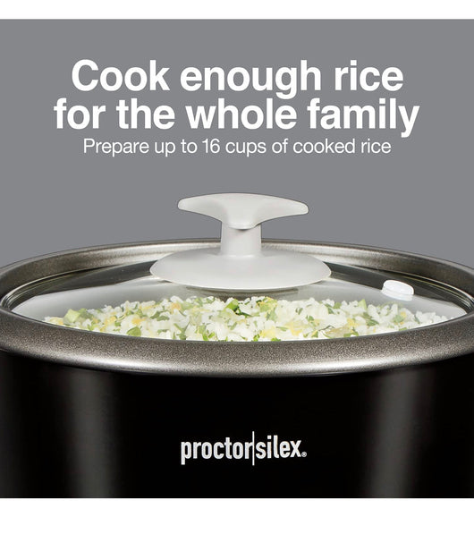 Proctor Silex Rice Cooker & Food Steamer, 16 Cups Cooked (8 Cups Uncooked), Includes Steam and Rinsing Basket, Black **New in box**