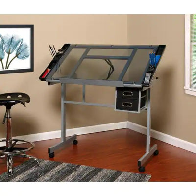 42 in. Rectangular Blue/Silver 2 Drawer Writing Desk with Adjustable Height Feature**New in Box**