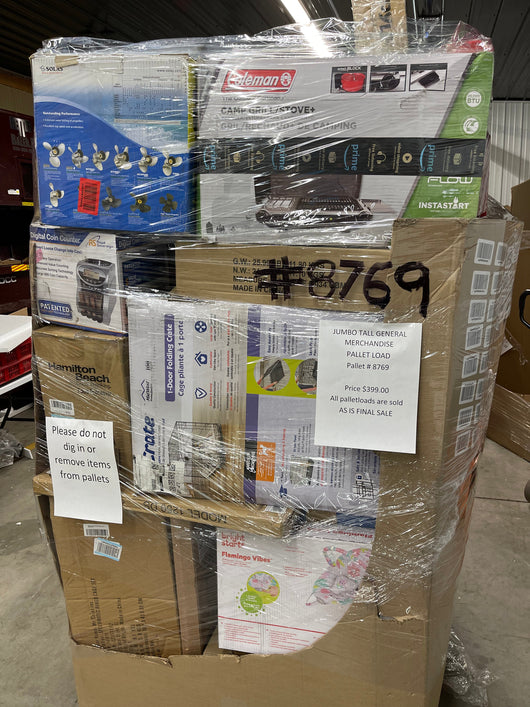 Jumbo huge liquidation pallet- over 7 ft tall ! Pallet number 8769