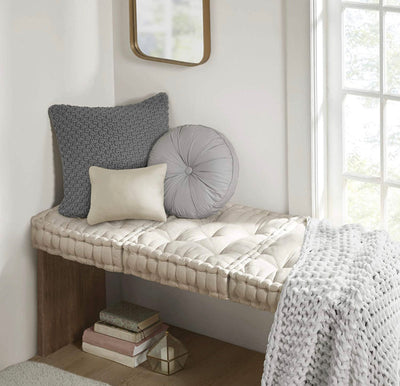 Intelligent Design Azza Floor Pillow Square Pouf Chenille Tufted with Scalloped Edge Design Hypoallergenic Bench/Chair Cushion, 20” x 20” x 5”, Ivory- NEW IN BAG!!!