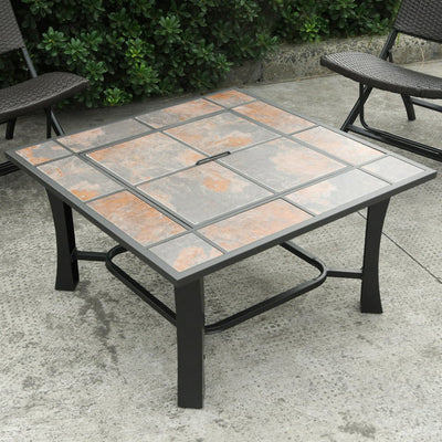 Axxonn 32", 2-in-1 Malaga Convertible Square Tile Top Fire Pit, Coffee Table wood burning Fire Bowl**New and assembled**