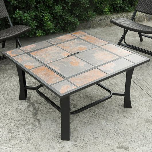 Axxonn 32", 2-in-1 Malaga Convertible Square Tile Top Fire Pit, Coffee Table wood burning Fire Bowl**New and assembled**