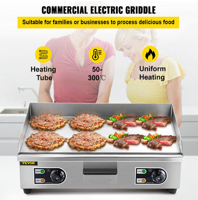 VEVOR Electric Countertop Commercial Flat Top Griddle, 26” Teppanyaki Grill, 3200 Watt, 120F-570F Temp Range, NO PLUG!! NEW OUT OF BOX, MINOR DENTS FROM SHIPPING(PHOTOS SHOWN)!!