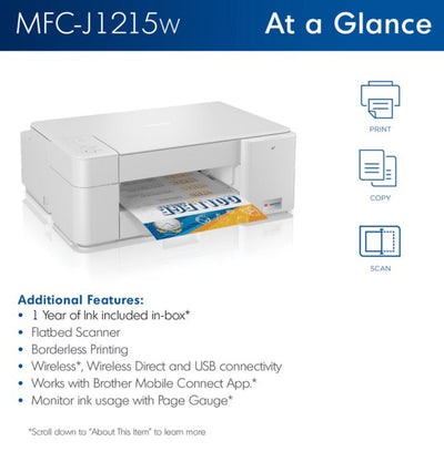 Brother MFC-J1215W INKvestment Tank Wireless Multi-Function Color Inkjet Printer- Used packed in the box (please read description!)
