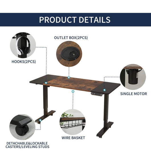 Electric Standing Desk,55 x 24 Inches Ergonomic Height Adjustable Desk with 4 Memory Settings, Sit Stand Home Office Desk with Splice Board, Black Frame/Rustic Brown Top- new in box