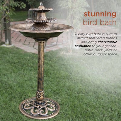 Alpine Corporation 3-Tiered Pedestal Outdoor Water Fountain and Bird Bath, Bronze- NEW IN BOX!!!