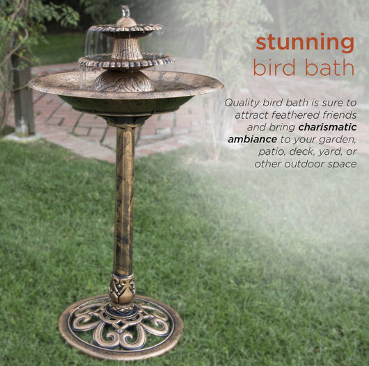 Alpine Corporation 3-Tiered Pedestal Outdoor Water Fountain and Bird Bath, Bronze- NEW IN BOX!!!