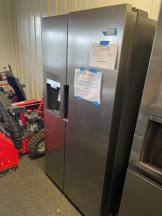 Midea  26.3-cu ft Side-by-Side Refrigerator with Ice Maker (Stainless Steel)- brand new / scratch and dent / has small dent low on freezer door - see pics please