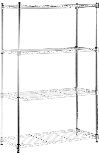 AmazonBasics 4-Shelf Shelving Storage Unit on 3'' Wheel Casters, Chrome Silver!! NEW IN BOX!!