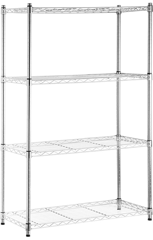AmazonBasics 4-Shelf Shelving Storage Unit on 3'' Wheel Casters, Chrome Silver!! NEW IN BOX!!