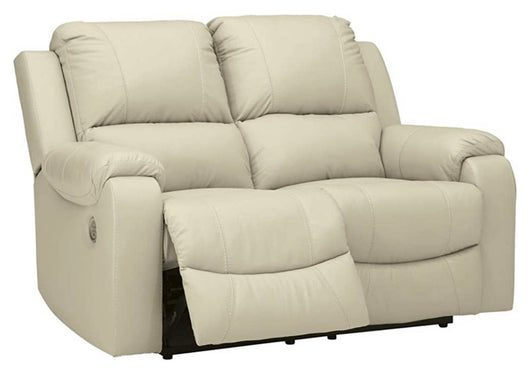 Signature Design by Ashley Rackingburg Leather Adjustable Dual Sided Power Reclining Loveseat, Cream- brand new