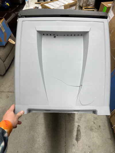Keter Novel Outdoor 90 Gallon Plastic Deck Box, Black!! NEW AND ASSEMBLED, SIDE CRACKED(PHOTOS SHOWN)!!