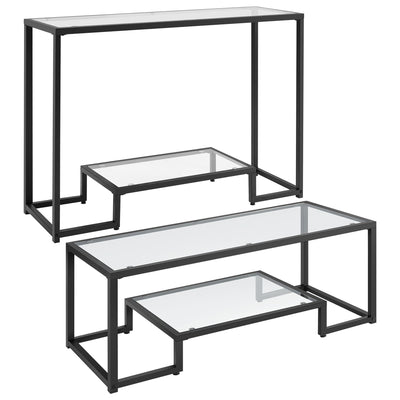 Yaheetech Tempered Glass Coffee Table & Console Table Set w/ 2-Layer Storage & Display Space & Easy Assembly & Adjustable Feet for Hallway, Living Room, Dining Room**New in box**