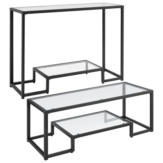 Yaheetech Tempered Glass Coffee Table & Console Table Set w/ 2-Layer Storage & Display Space & Easy Assembly & Adjustable Feet for Hallway, Living Room, Dining Room**New in box**