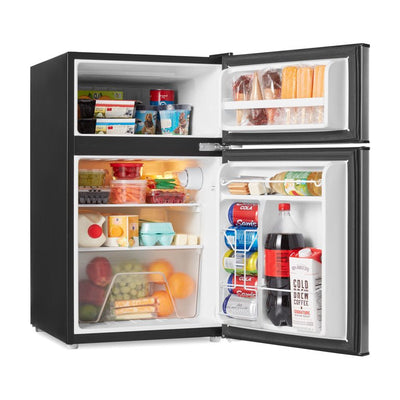 Galanz 3.1 Cu ft Two Door Mini Fridge with Freezer Estar, Black- brand new