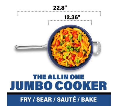 Granitestone Jumbo Cooker with Lid, Nonstick Triple Coated Surface, Family Sized Open Skillet with Stainless Steel Stay Cool & Helper Handle, Oven and Dishwasher Safe, Classic Blue- NEW!!!