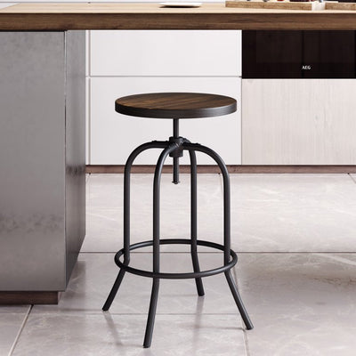 Lavish Home Adjustable Backless Swivel Bar Stool with Rounded Iron Tube Frame, Dark Walnut, Set of 2**New in box**