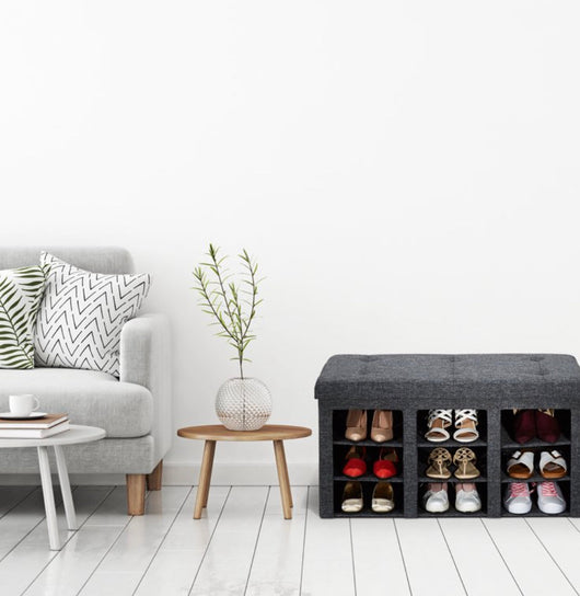 Seville Classics 9-Bin Foldable Tufted Shoe Storage Bench, Charcoal Gray- NEW IN BOX!!!!