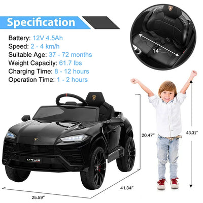 Lamborghini Urus 12V Electric Powered Ride on Car for Kids, with Remote Control, Foot Pedal, MP3 Player and LED Headlights!  -Brand new in the box