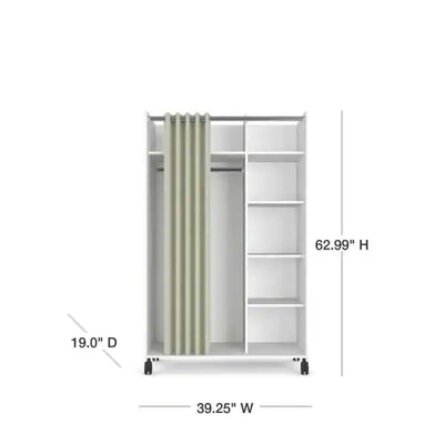 Lola White/Natural Fabric Mobile Armoire with Curtain 62.99 in. H x 39.25 in. W x 19 in. D (new in the box)