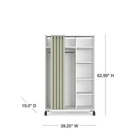 Lola White/Natural Fabric Mobile Armoire with Curtain 62.99 in. H x 39.25 in. W x 19 in. D (new in the box)