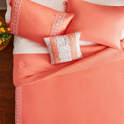 The Pioneer Woman Coral Cotton Eyelet 4-Piece Comforter Set, Full / Queen**New**
