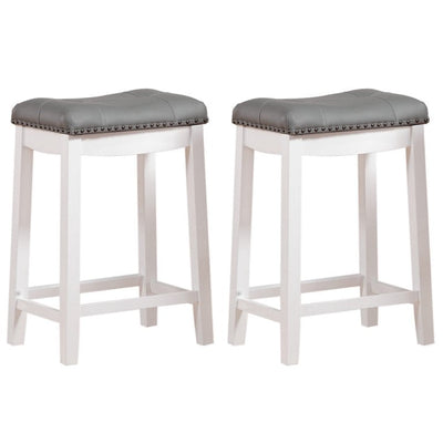 Angel Line Cambridge 24" Padded Saddle Stool, White w/ Gray Cushion, Set of 2**New in Box**