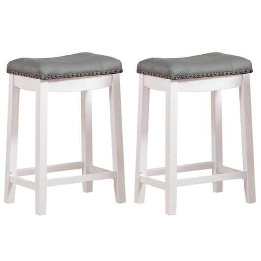 Angel Line Cambridge 24" Padded Saddle Stool, White w/ Gray Cushion, Set of 2**New in Box**