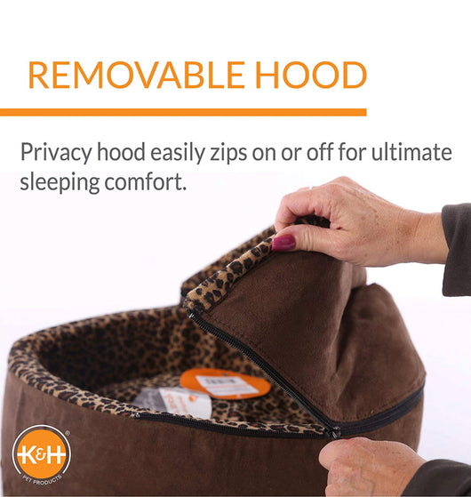 K&H PET PRODUCTS Thermo-Kitty Deluxe Hooded Cat Bed, Small 16", 4W, Mocha/Leopard(new in the bag)