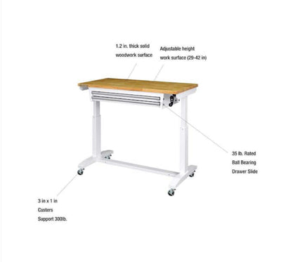 Husky 46 in. Adjustable Height Work Table with 2-Drawers in White!- NEW IN BOX!!!