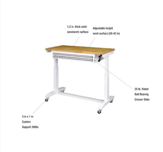 Husky 46 in. Adjustable Height Work Table with 2-Drawers in White!- NEW IN BOX!!!
