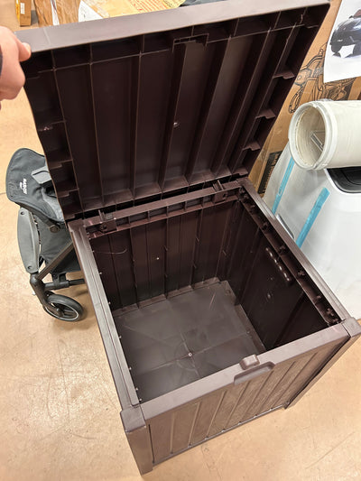 Besbuy 51 Gallons Square Plastic Deck Box Lockable Seat,Brown!  -Brand new & Assembled but does have a very small crack on the back side, photos shown