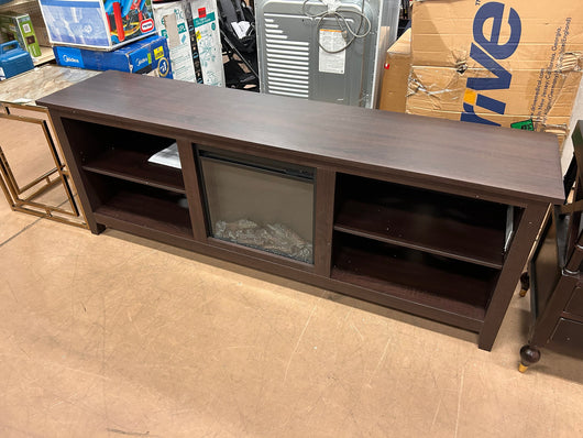 Walker Edison Wren Classic 4 Cubby Fireplace TV Stand for TVs up to 80 Inches, 70 Inch, Espresso!  -Brand new & Assembled but does have some small defect forms shipping, a crack across the top, photos shown