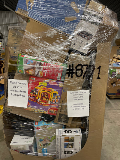 Jumbo huge liquidation pallet- over 7 ft tall ! Pallet number 8771