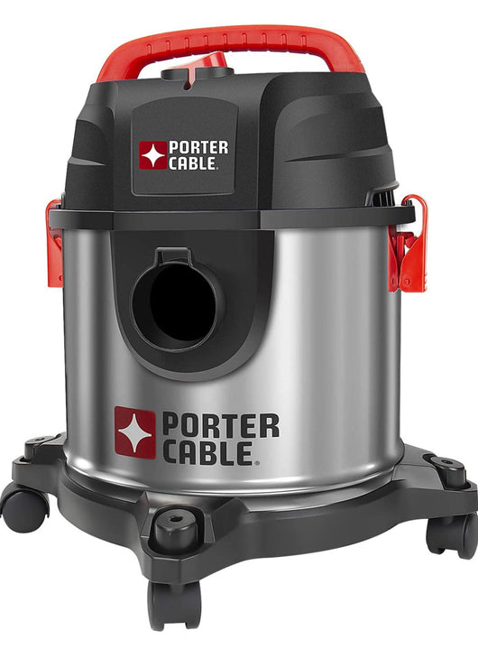 PORTER-CABLE Wet/Dry Vacuum 4 Gallon 4HP Stainless Steel Light Weight Portable, 3 in 1 Function with Attachments, Silver+red**New in box**