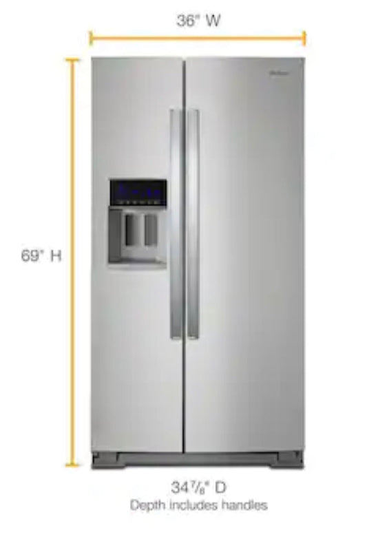 Whirlpool 28.4-cu ft Side-by-Side Refrigerator with Ice Maker (Fingerprint Resistant Stainless Steel)!  -Brand new but was very lightly dented on the right edge of one door, photos shown