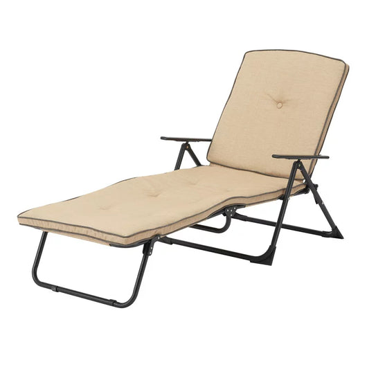 Mainstays Sand Dune Foldable Steel Outdoor Chaise Lounge, Beige/Black**New in Box**