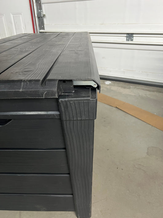 Keter Brightwood Outdoor Plastic Deck Box, All-Weather Resin Storage, 120 Gal, Anthracite Gray- NEW AND ASSEMBLED!!! (Cracked from shipping)