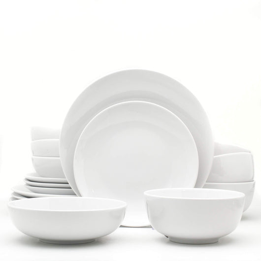 Euro Ceramica Essential Collection Porcelain Dinnerware and Serveware, 16 Piece Set, Service for 4, Classic White**New in box**