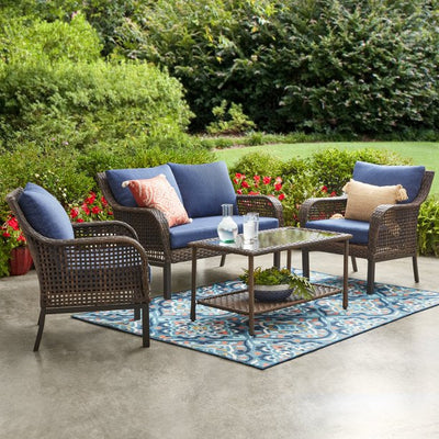 Mainstays Tuscany Ridge 4 Piece Conversation Set, Blue**New and assembled**